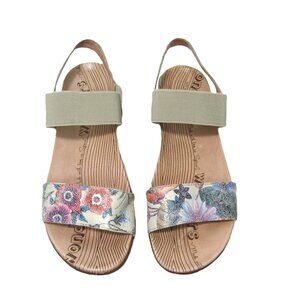 Wonders Leather Sandal Women Size 39 8.5 9 Floral Multi Beige Elastic Slingback